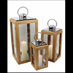 Wooden Candle Lanterns - Set of 3